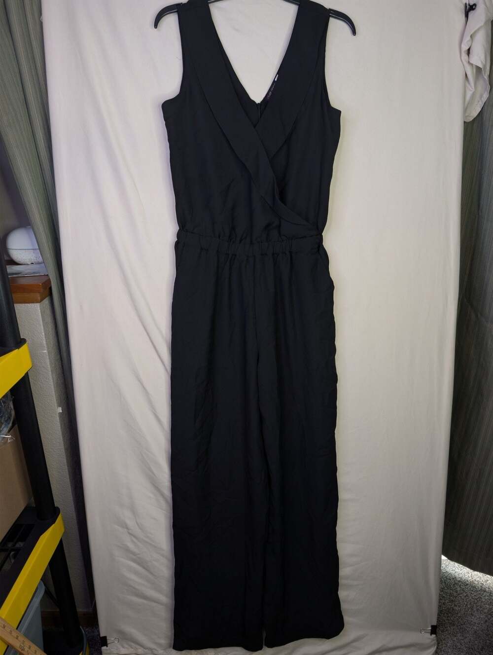 Oliver Grace Women's Black Sleeveless V-Neck Jumpsuit with Elastic Waist, SZ PM